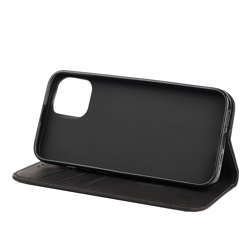 Skin-touch Feel Splicing Metal Decoration Leather Phone Stand Shell for iPhone 13 6.1 inch - Black-5