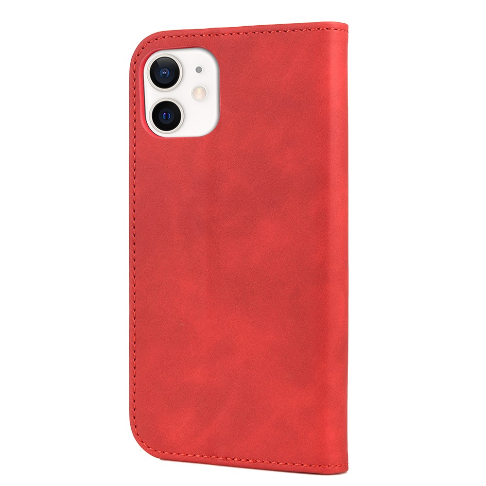 Skin-touch Feel Splicing Metal Decoration Leather Phone Stand Shell for iPhone 13 6.1 inch - Red-3