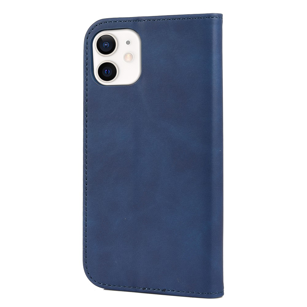 Skin-touch Feel Splicing Metal Decoration Leather Phone Stand Shell for iPhone 13 6.1 inch - Blue-3