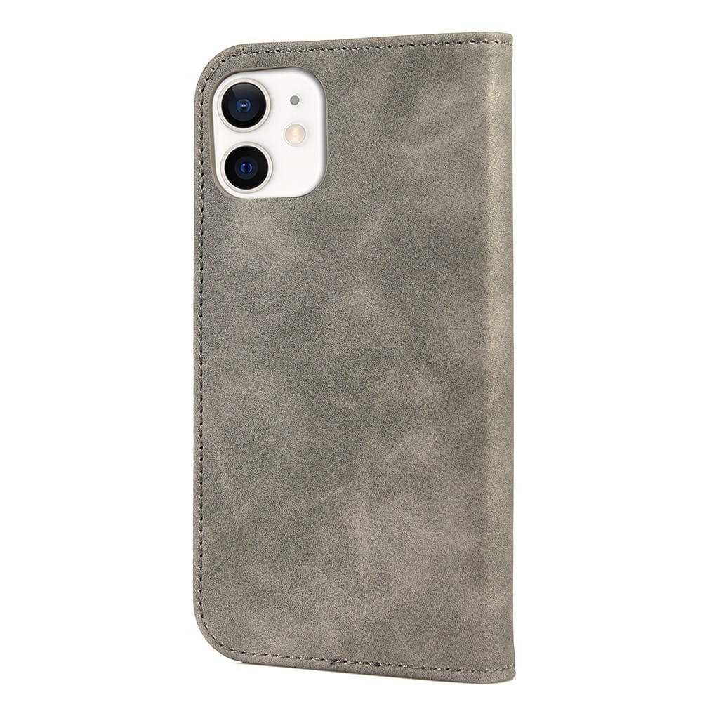 Skin-touch Feel Splicing Metal Decoration Leather Phone Stand Shell for iPhone 13 6.1 inch - Grey-3