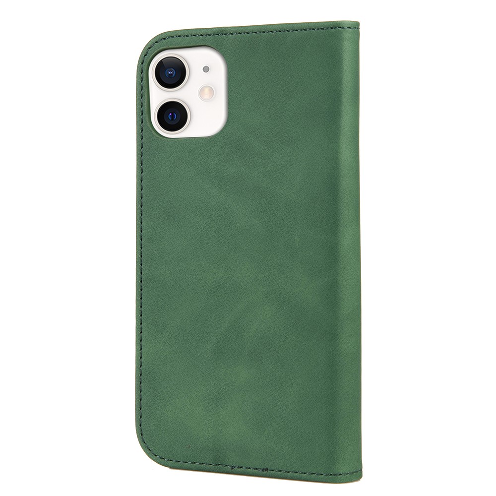 Skin-touch Feel Splicing Metal Decoration Leather Phone Stand Shell for iPhone 13 6.1 inch - Green-3