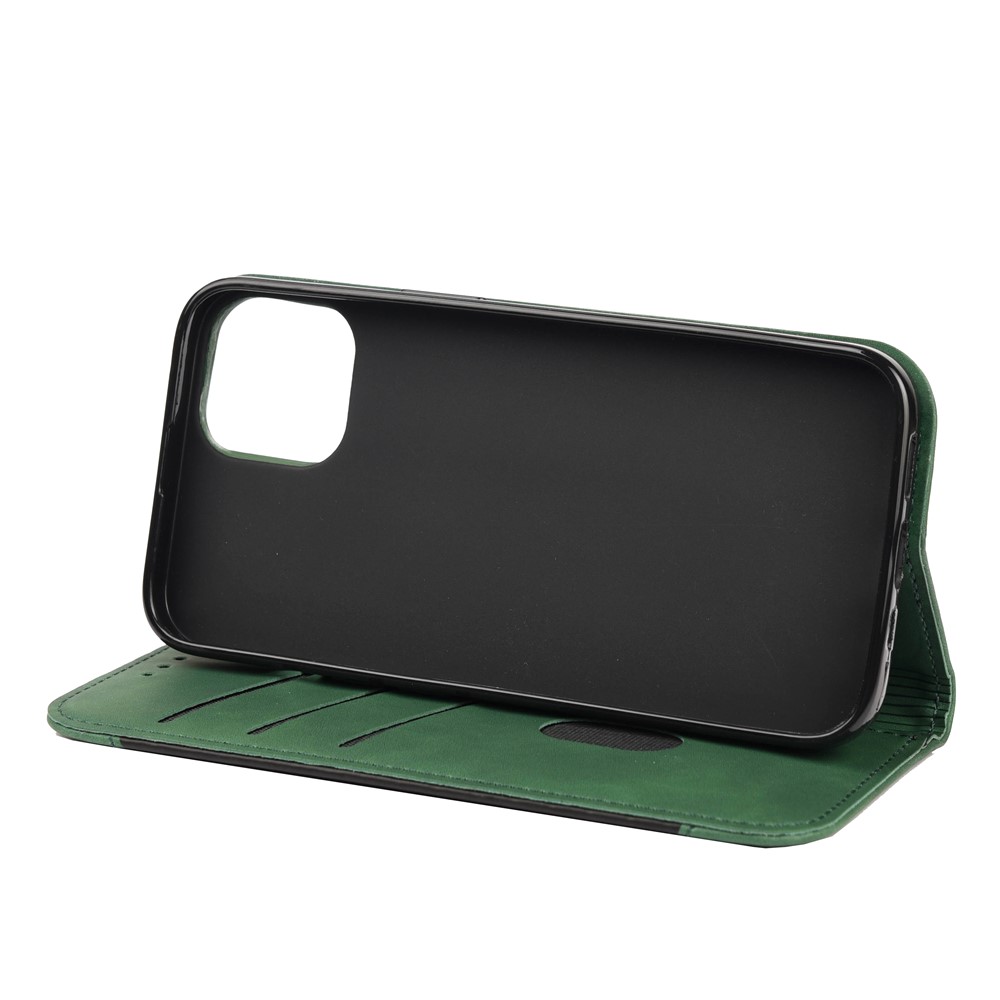 Skin-touch Feel Splicing Metal Decoration Leather Phone Stand Shell for iPhone 13 6.1 inch - Green-5