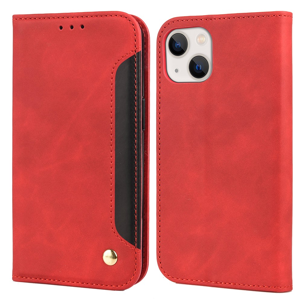 Skin-touch Feel Splicing Leather Phone Stand Cover Shell for iPhone 13 mini 5.4 inch - Red-1
