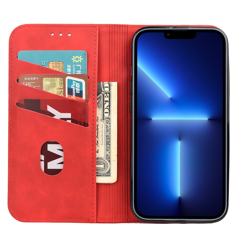 Skin-touch Feel Splicing Leather Phone Stand Cover Shell for iPhone 13 mini 5.4 inch - Red-4