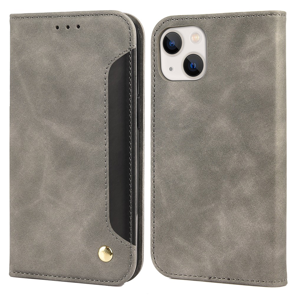 Skin-touch Feel Splicing Leather Phone Stand Cover Shell for iPhone 13 mini 5.4 inch - Grey-1
