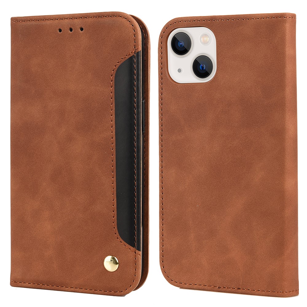 Skin-touch Feel Splicing Leather Phone Stand Cover Shell for iPhone 13 mini 5.4 inch - Brown-1