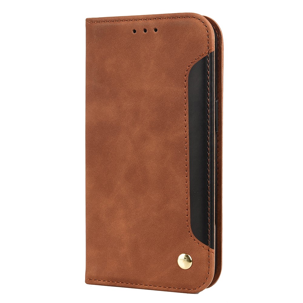 Skin-touch Feel Splicing Leather Phone Stand Cover Shell for iPhone 13 mini 5.4 inch - Brown-2