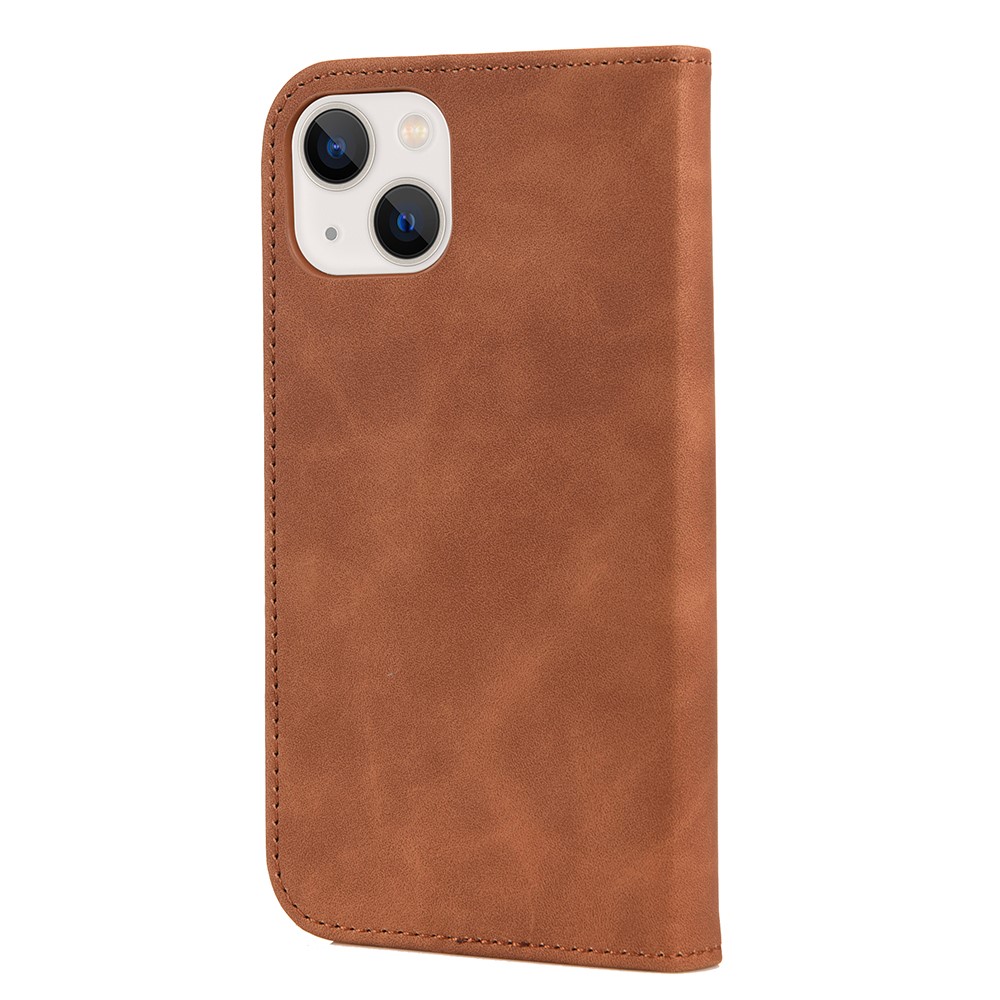 Skin-touch Feel Splicing Leather Phone Stand Cover Shell for iPhone 13 mini 5.4 inch - Brown-3