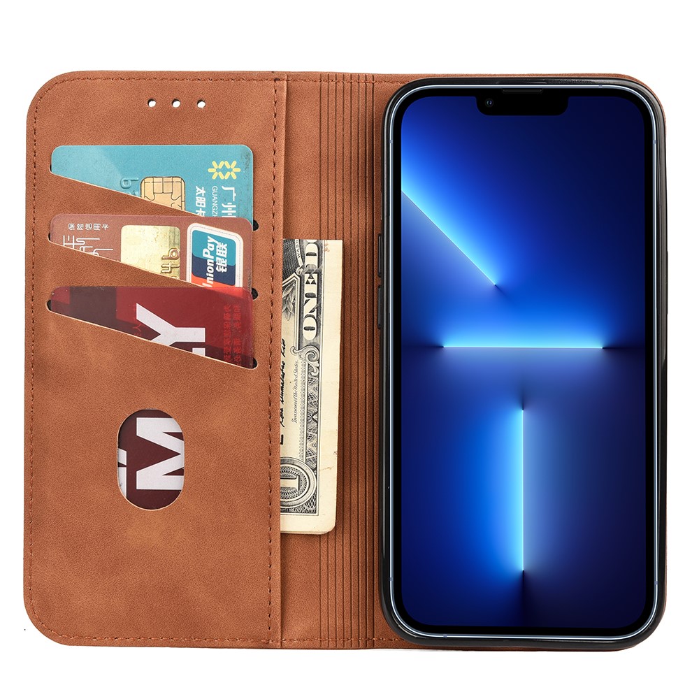 Skin-touch Feel Splicing Leather Phone Stand Cover Shell for iPhone 13 mini 5.4 inch - Brown-4