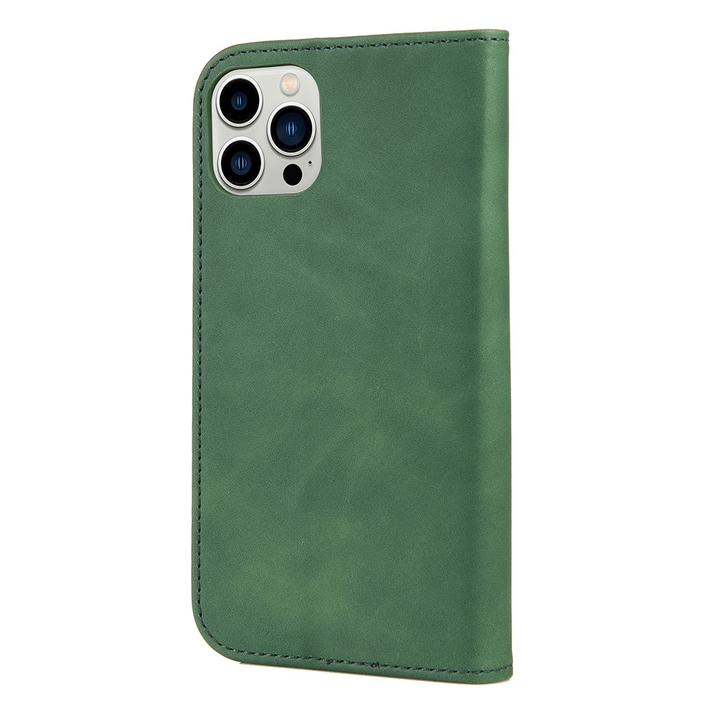Skin-Touch Feeling Leather Splicing Phone Wallet Stand Case with Hardware Decor for iPhone 12 6.1 inch/12 Pro 6.1 inch - Green-3