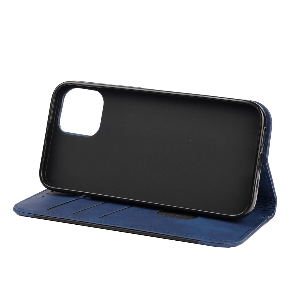 Folio Flip Skin-touch Feel Splicing Leather Phone Stand Cover with Metal Decoration for iPhone 13 Pro 6.1 inch - Blue-5
