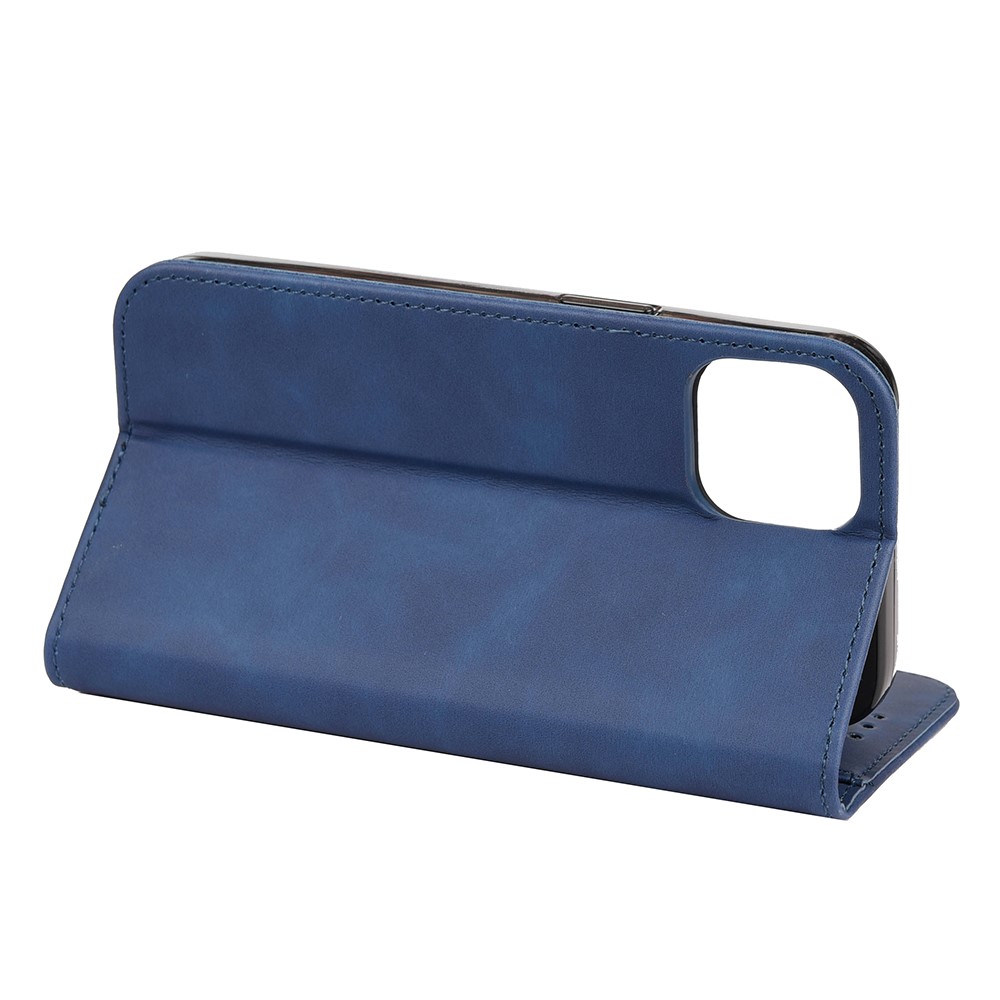 Folio Flip Skin-touch Feel Splicing Leather Phone Stand Cover with Metal Decoration for iPhone 13 Pro 6.1 inch - Blue-6