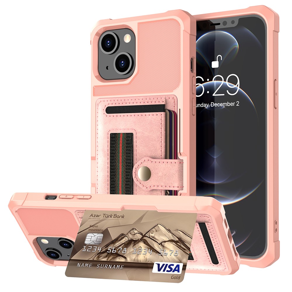 ZM06 Anti-fall Well-protected PU Leather + TPU Card Slot Design Case with Elastic Finger Strap for iPhone 13 mini 5.4 inch - Rose Gold
