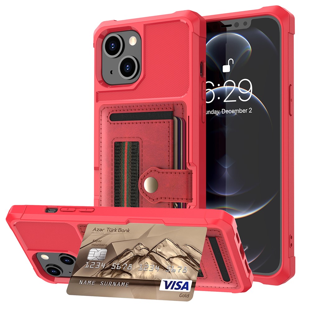ZM06 Anti-fall Well-protected PU Leather + TPU Card Slot Design Case with Elastic Finger Strap for iPhone 13 mini 5.4 inch - Red