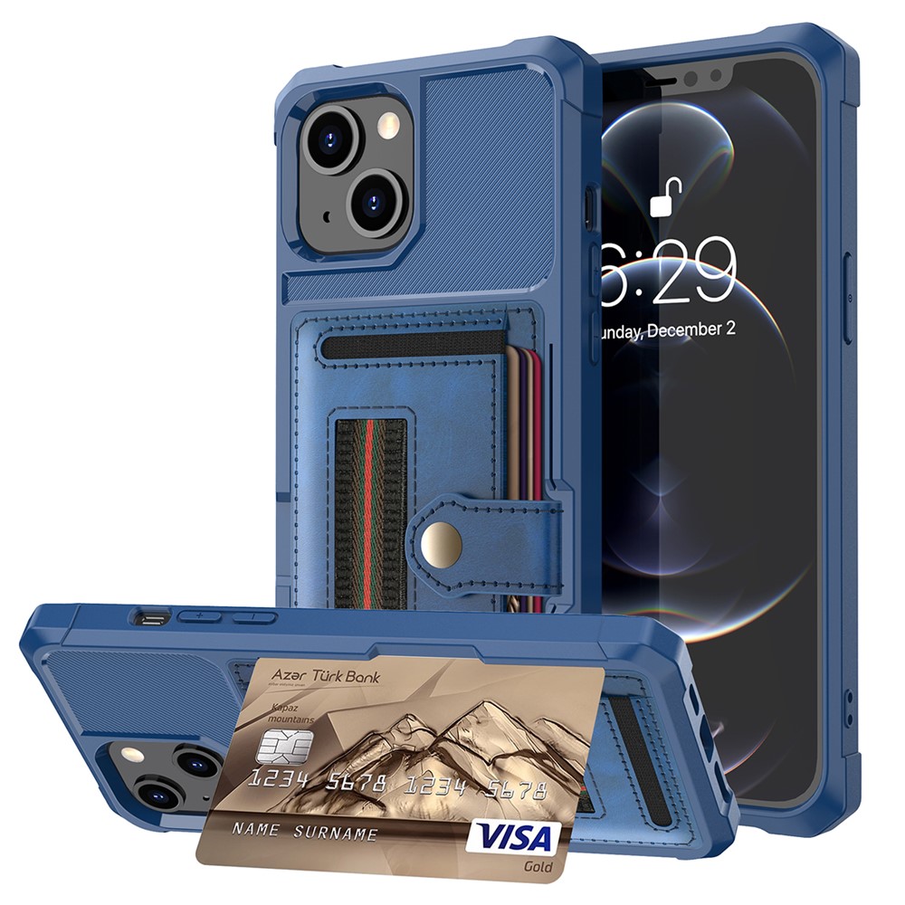 ZM06 Anti-fall Well-protected PU Leather + TPU Card Slot Design Case with Elastic Finger Strap for iPhone 13 mini 5.4 inch - Blue