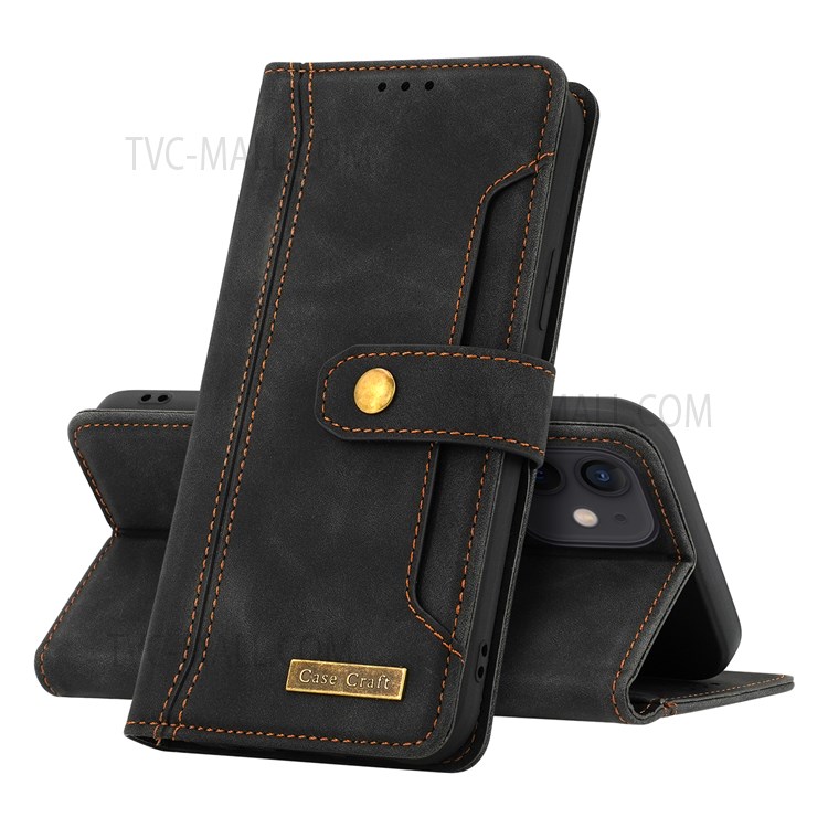 CASE CRAFT PU Leather Foldable Stand Phone Wallet Shell Case with Outer Card Holder for iPhone 12 mini 5.4 inch - Black-6