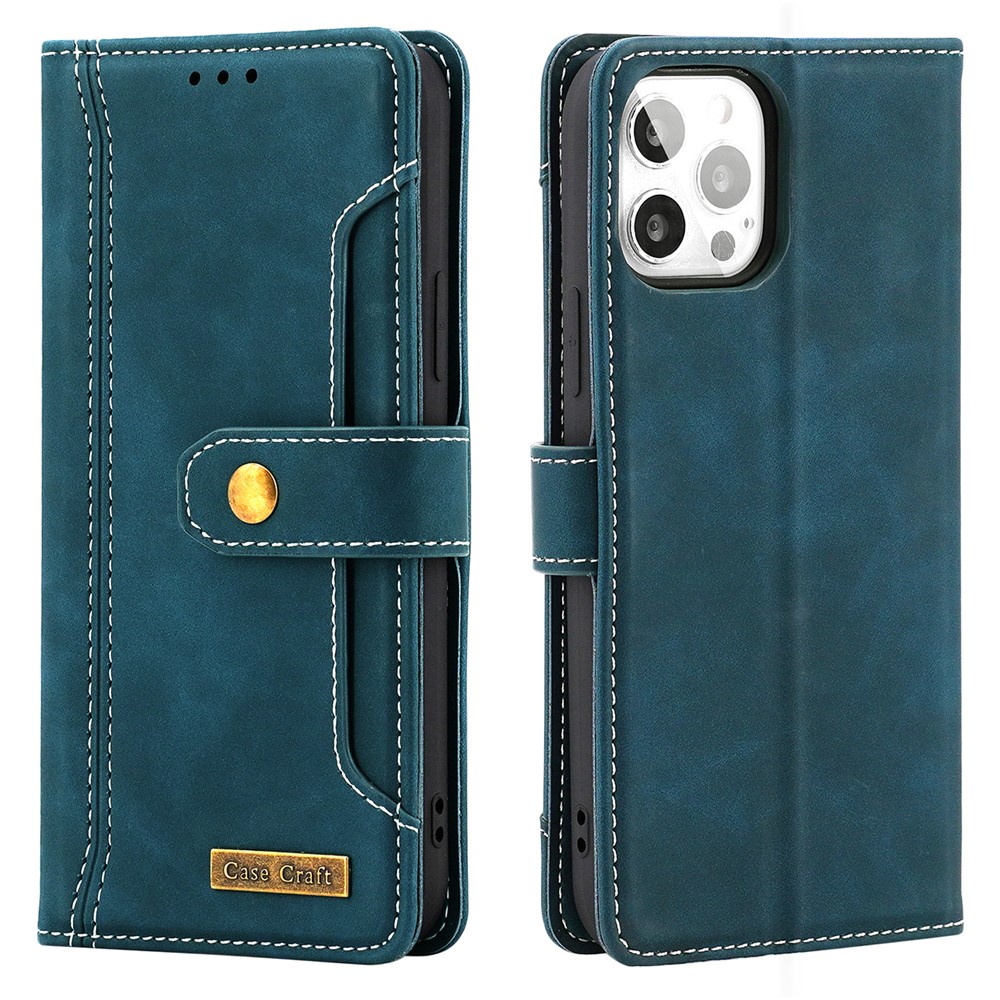 CASE CRAFT Outer Card Slot PU Leather + TPU Full Protection Phone Case Stand Wallet Cover for iPhone 13 Pro Max 6.7 inch - Green-1