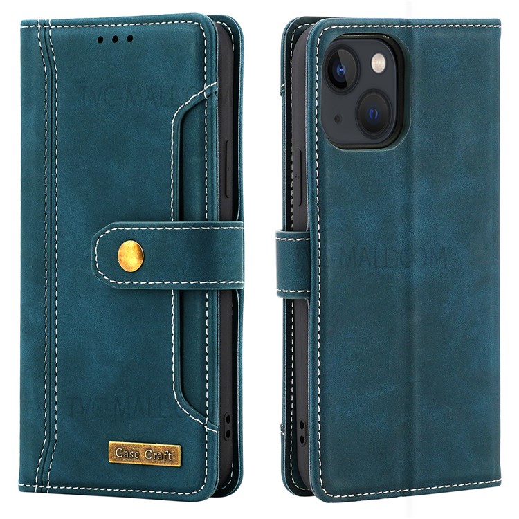 CASE CRAFT Magnetic Clasp Closure Stand Wallet Leather Phone Case with Outer Card Slot for iPhone 13 6.1 inch - Green-1