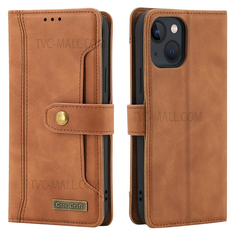 CASE CRAFT Stand Wallet PU Leather Cover Inner TPU Phone Case with Outer Card Slot for iPhone 13 mini 5.4 inch - Brown-1