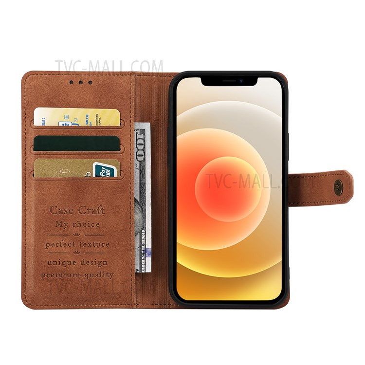 CASE CRAFT Stand Wallet PU Leather Cover Inner TPU Phone Case with Outer Card Slot for iPhone 13 mini 5.4 inch - Brown-4