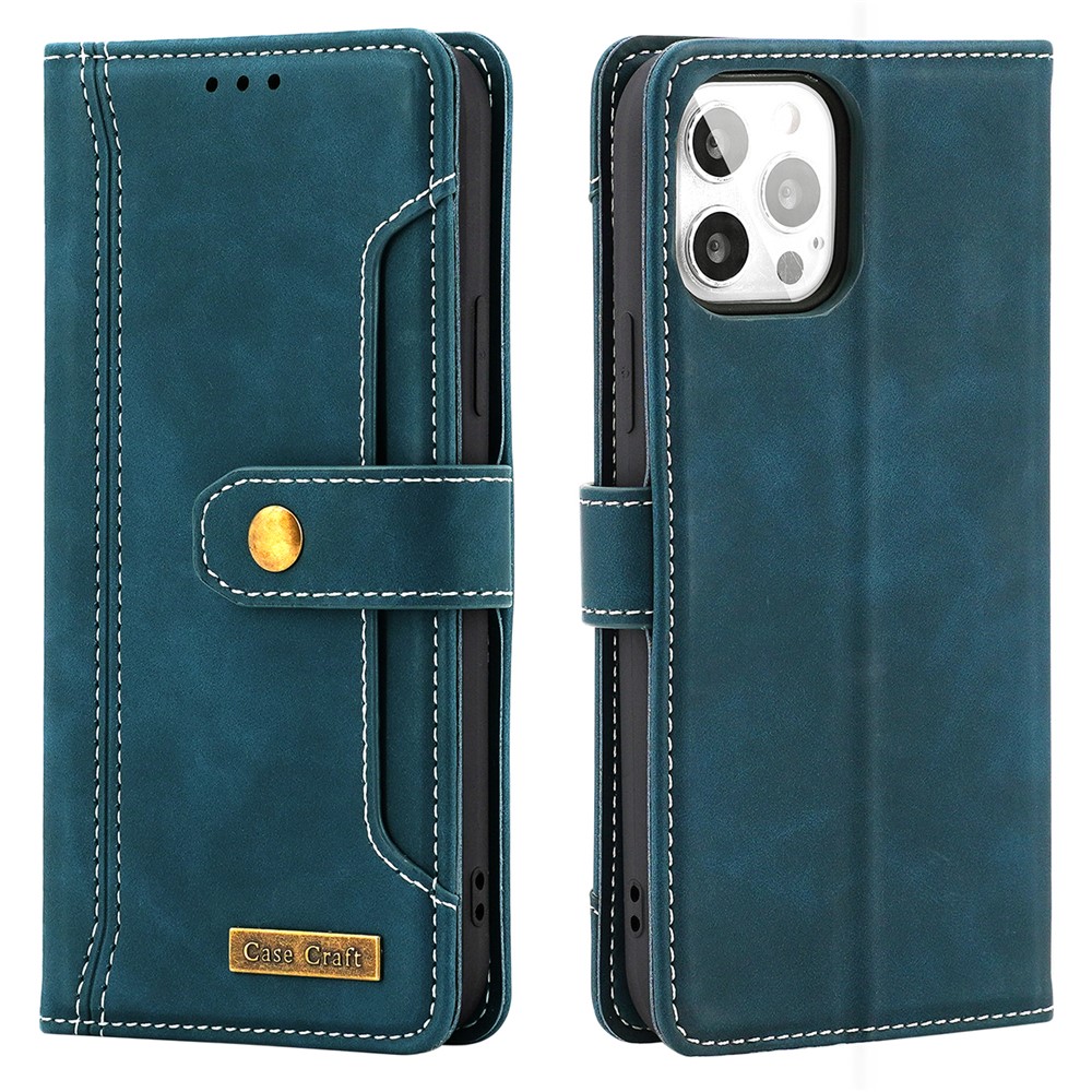CASE CRAFT Shockproof PU Leather Phone Wallet Cover Stand Case with Outer Card Holder for iPhone 12 Pro Max 6.7 inch - Green-1