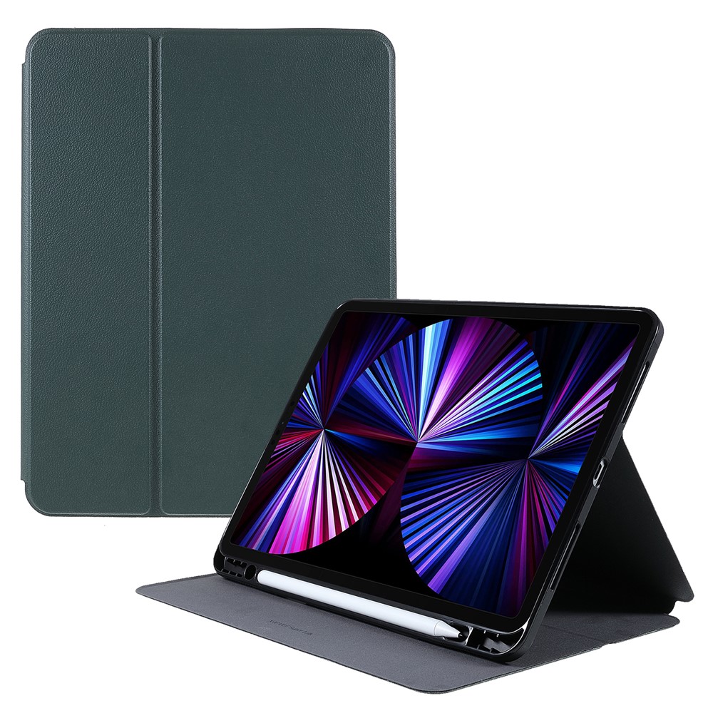 X-LEVEL Litchi Texture PU Leatther Folio Stand Smart Auto Wake/Sleep Case with Pencil Holder for iPad Pro 11-inch (2021)/(2020)/(2018) / Air (2020) - Dark Green-1