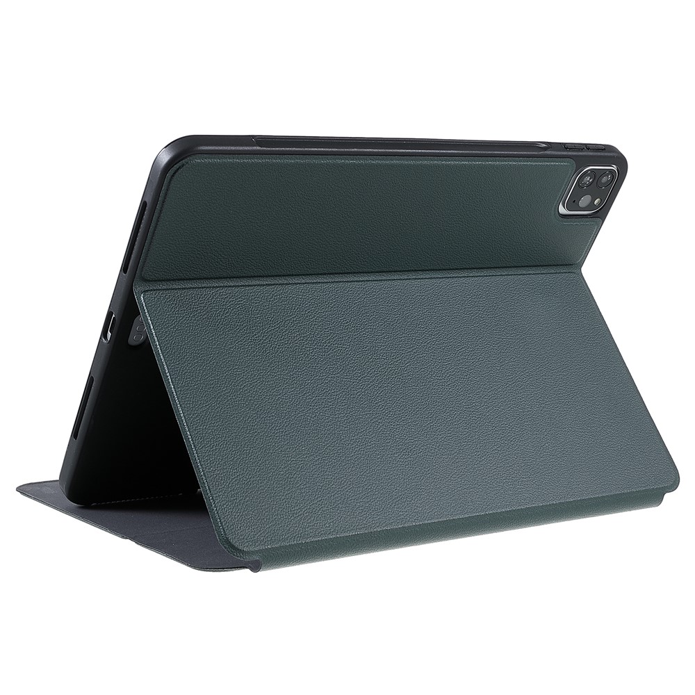 X-LEVEL Litchi Texture PU Leatther Folio Stand Smart Auto Wake/Sleep Case with Pencil Holder for iPad Pro 11-inch (2021)/(2020)/(2018) / Air (2020) - Dark Green-6