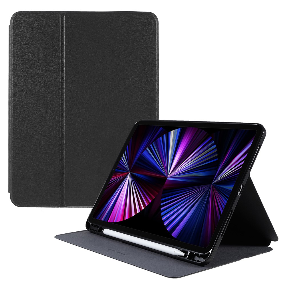 X-LEVEL Litchi Texture PU Leatther Folio Stand Smart Auto Wake/Sleep Case with Pencil Holder for iPad Pro 11-inch (2021)/(2020)/(2018) / Air (2020) - Black-1