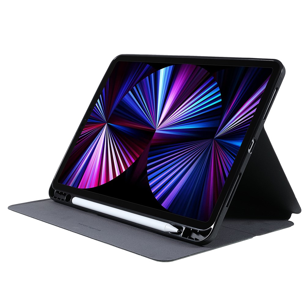 X-LEVEL Litchi Texture PU Leatther Folio Stand Smart Auto Wake/Sleep Case with Pencil Holder for iPad Pro 11-inch (2021)/(2020)/(2018) / Air (2020) - Black-6