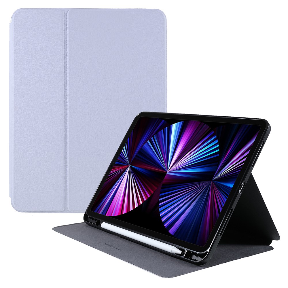 X-LEVEL Litchi Texture PU Leatther Folio Stand Smart Auto Wake/Sleep Case with Pencil Holder for iPad Pro 11-inch (2021)/(2020)/(2018) / Air (2020) - Light Purple-1