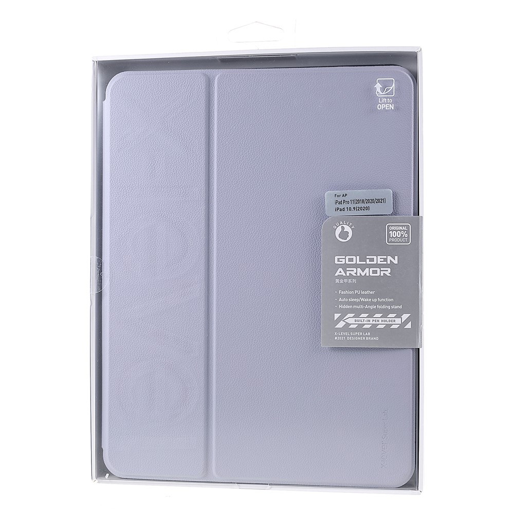 X-LEVEL Litchi Texture PU Leatther Folio Stand Smart Auto Wake/Sleep Case with Pencil Holder for iPad Pro 11-inch (2021)/(2020)/(2018) / Air (2020) - Light Purple-13