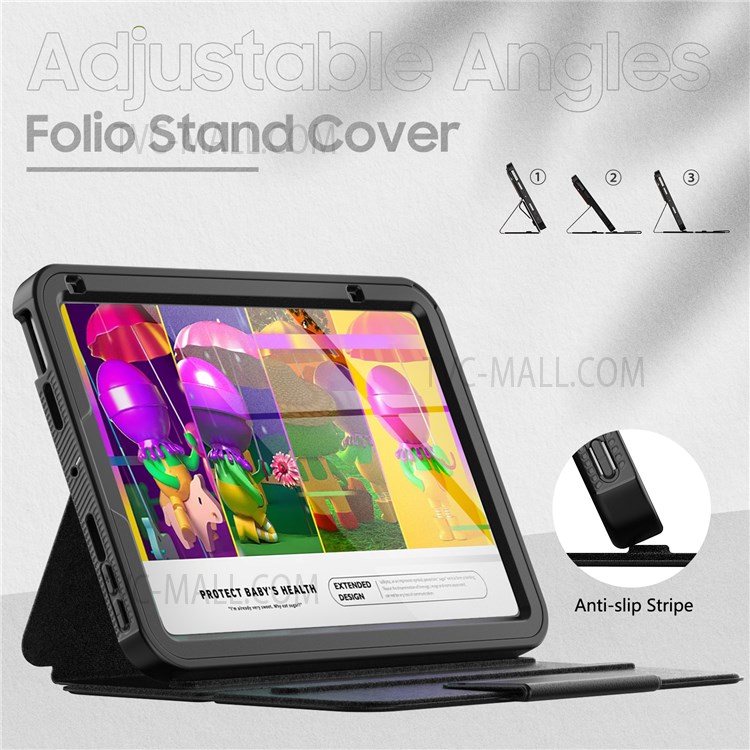 Viewing Stand PU Leather Wallet Auto Wake/Sleep Smart Tablet Protective Cover with Pen Holder for iPad mini (2021) - Black-2