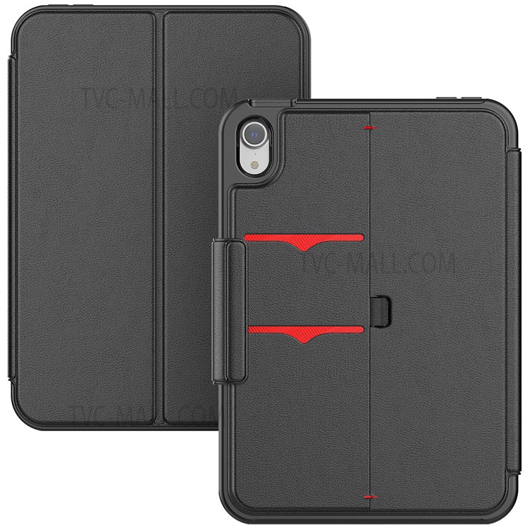 Viewing Stand PU Leather Wallet Auto Wake/Sleep Smart Tablet Protective Cover with Pen Holder for iPad mini (2021) - Black-7