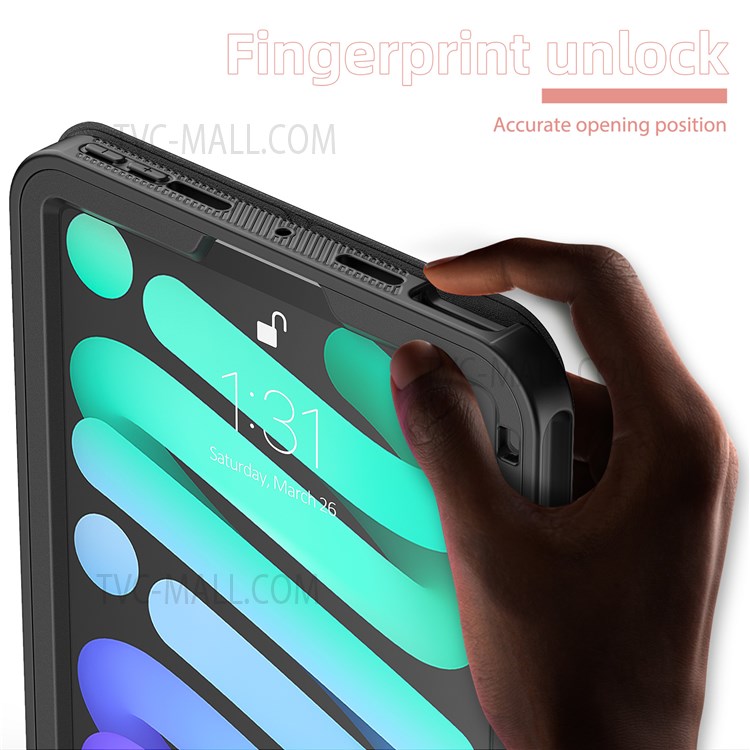 Viewing Stand PU Leather Wallet Auto Wake/Sleep Smart Tablet Protective Cover with Pen Holder for iPad mini (2021) - Black-8