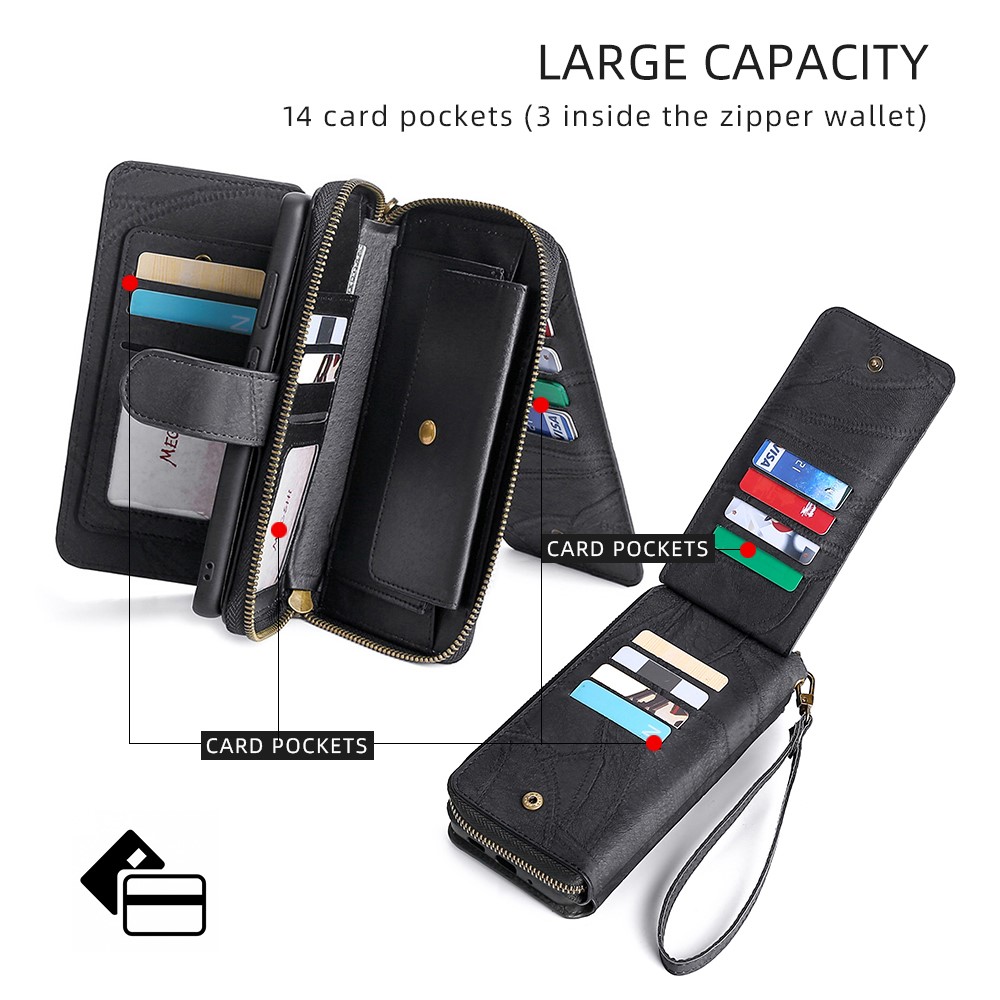 MEGSHI 004 Series Scratch Resistant Magnetic Detachable Stand Design Zipper Pocket Shockproof PU Leather TPU Wallet Cover for iPhone 13 Pro Max 6.7 inch - Black-3