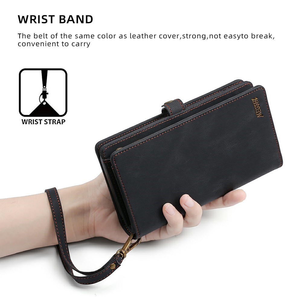 MEGSHI 017 Series Zipper Pocket Stand Multi-function Anti-fall Leather Cover Magnetic Absorption Detachable Phone Case for iPhone 12/12 Pro 6.1 inch - Black-6