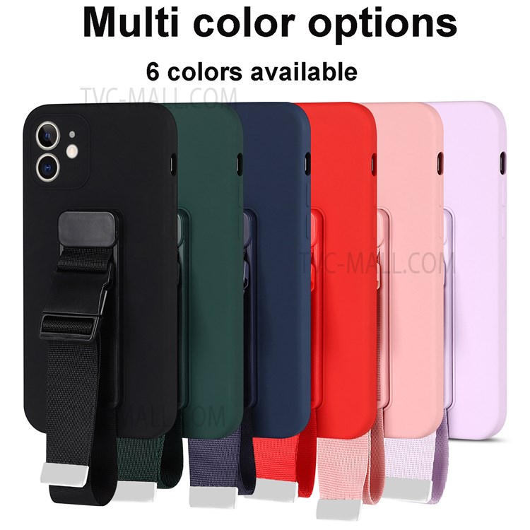 Phone Back Cover with Adjustable Wrist Strap Kickstand and Long Shoulder Strap High-quality Soft TPU Phone Case for iPhone 12 6.1 inch - Green-10
