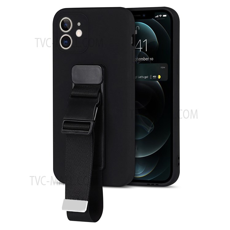 Precise Cutout Design Soft TPU Phone Case with Adjustable Wrist Strap Kickstand for iPhone 12 mini 5.4 inch - Black-2
