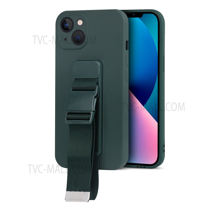 Mobile Phone Soft TPU Case with Adjustable Wrist Strap Kickstand for iPhone 13 mini 5.4 inch - Green-2