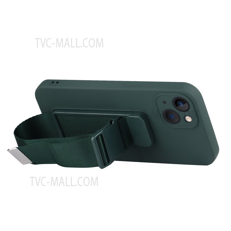 Mobile Phone Soft TPU Case with Adjustable Wrist Strap Kickstand for iPhone 13 mini 5.4 inch - Green-3