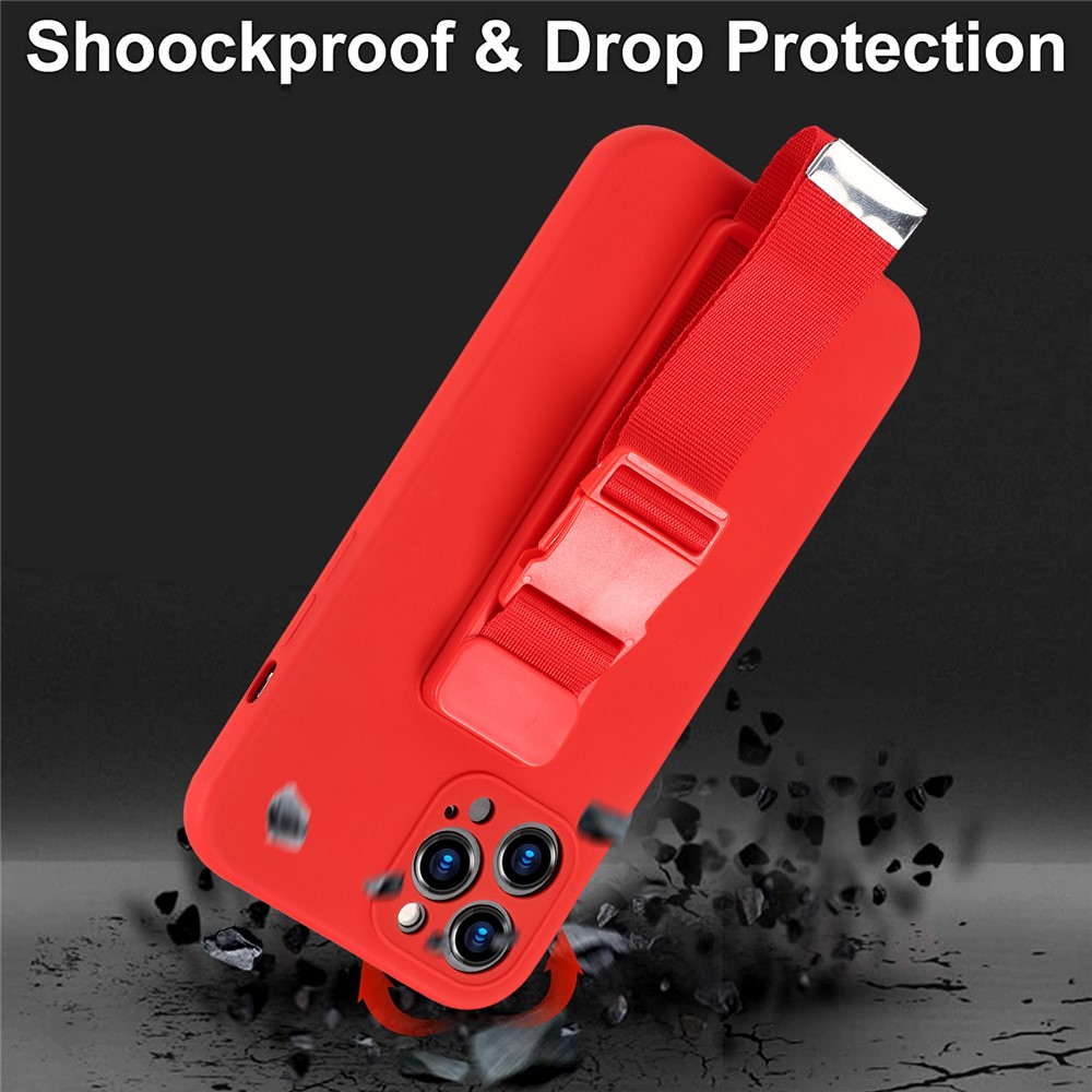 Shockproof Soft TPU Phone Case with Adjustable Wrist Strap Kickstand and Long Shoulder Strap for iPhone 13 Pro Max 6.7 inch - Pink-6