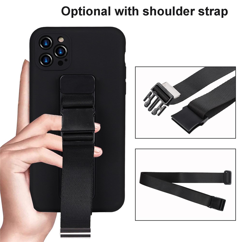 Shockproof Soft TPU Phone Case with Adjustable Wrist Strap Kickstand and Long Shoulder Strap for iPhone 13 Pro Max 6.7 inch - Pink-7