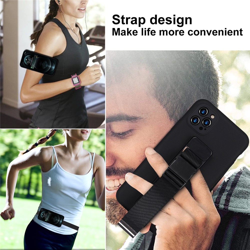 Shockproof Soft TPU Phone Case with Adjustable Wrist Strap Kickstand and Long Shoulder Strap for iPhone 13 Pro Max 6.7 inch - Pink-8