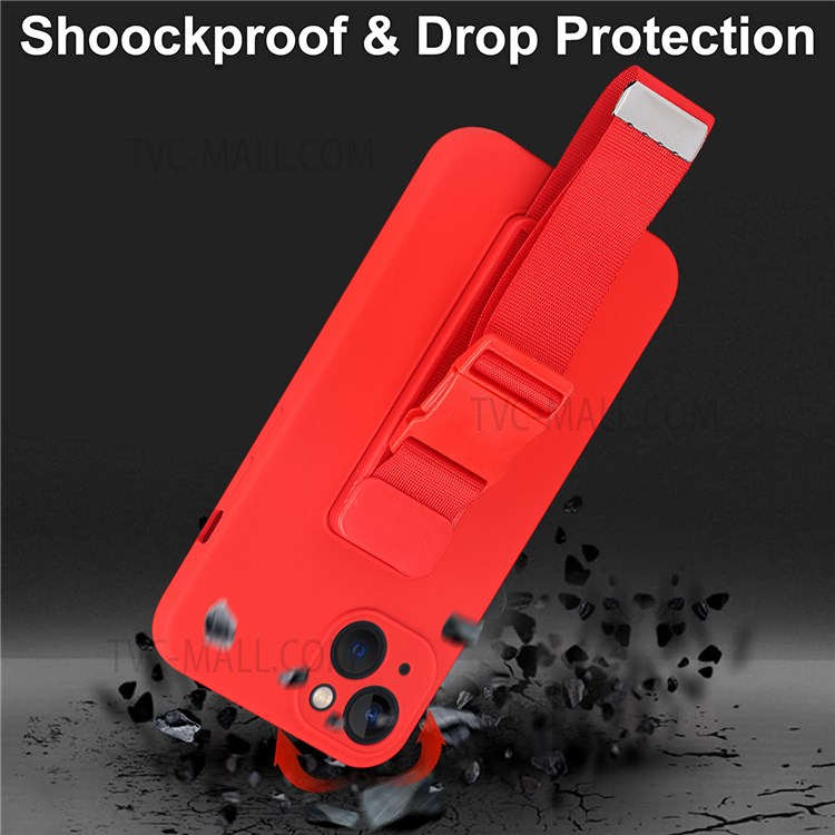 Lightweight Phone Cover Flexible TPU Phone Case with Adjustable Wrist Strap Kickstand and Long Shoulder Strap for iPhone 13 6.1 inch - Red-6
