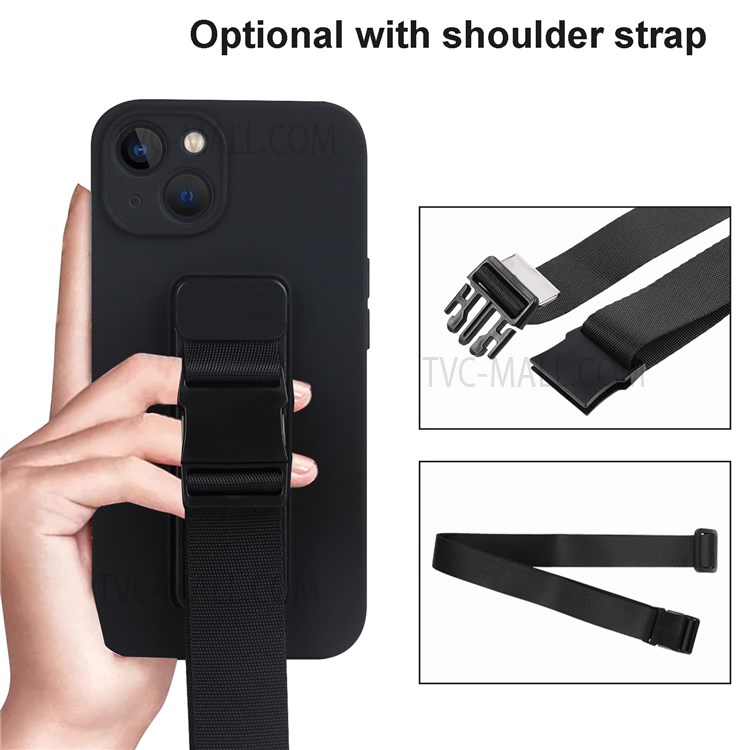Lightweight Phone Cover Flexible TPU Phone Case with Adjustable Wrist Strap Kickstand and Long Shoulder Strap for iPhone 13 6.1 inch - Red-7