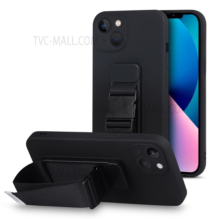 Sport Wrist Phone Cover Soft TPU Phone Case with Adjustable Short Strap Kickstand and Long Shoulder Strap for iPhone 13 mini 5.4 inch - Black-1