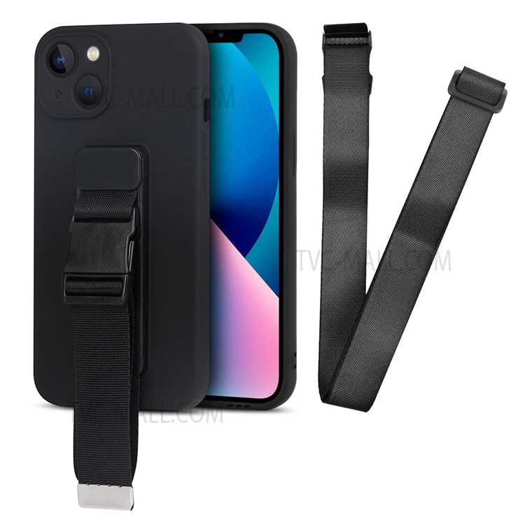 Sport Wrist Phone Cover Soft TPU Phone Case with Adjustable Short Strap Kickstand and Long Shoulder Strap for iPhone 13 mini 5.4 inch - Black-2