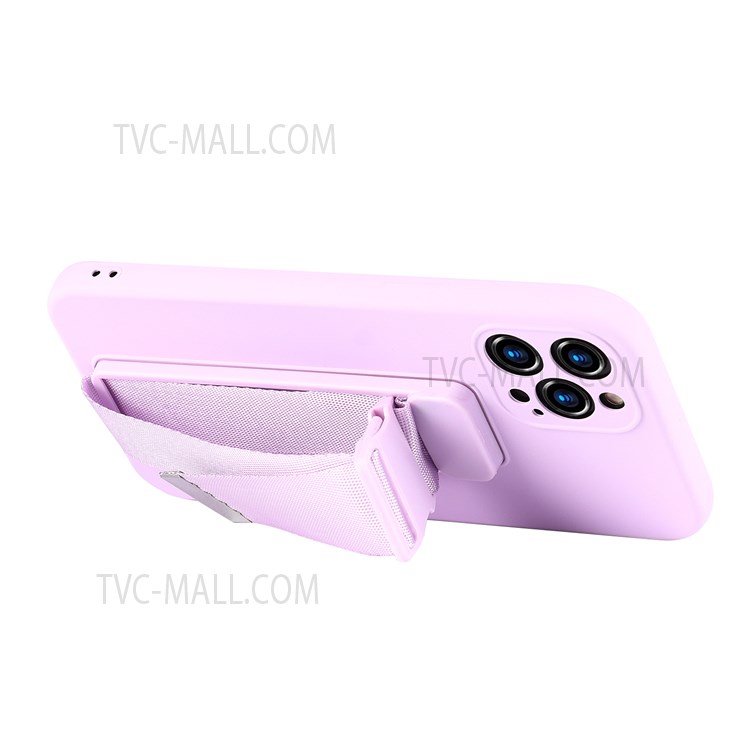 Anti-dust Precise Cutout Soft TPU Phone Case with Adjustable Wrist Strap Kickstand and Long Shoulder Strap for iPhone 13 Pro 6.1 inch - Purple-3