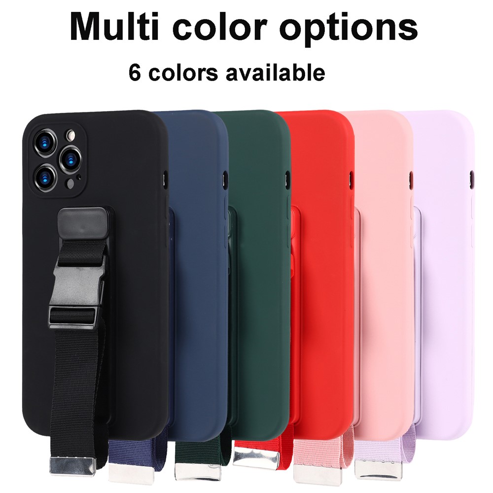 High-quality Soft TPU Phone Case with Adjustable Wrist Strap Kickstand and Long Shoulder Strap for iPhone 12 Pro Max 6.7 inch - Black-10