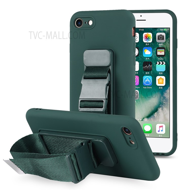 Kickstand Design Precise Cutout Durable Soft TPU Case with Adjustable Wrist Strap for iPhone 7/8 4.7 inch/SE (2nd Generation) - Green-1